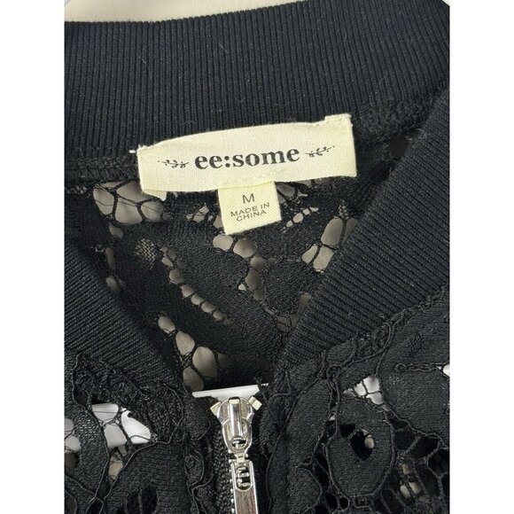 Womens Whimsigoth Black Lace Bomber Jacket M Crochet Floral Fairy Grunge Romance - Picture 2 of 6